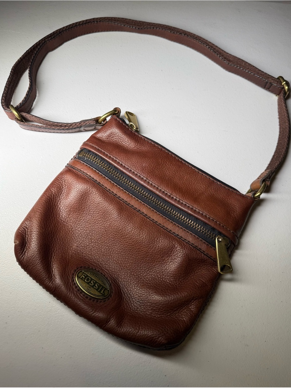Fossil Mini Explorer Crossbody Brown Leather Purse